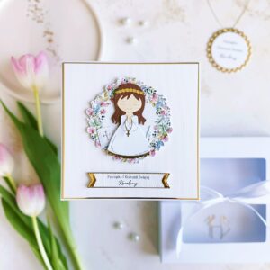 IMG_2907 Kartka w pudełku - Pamiątka I Komunii - Wianek z dziewczynką