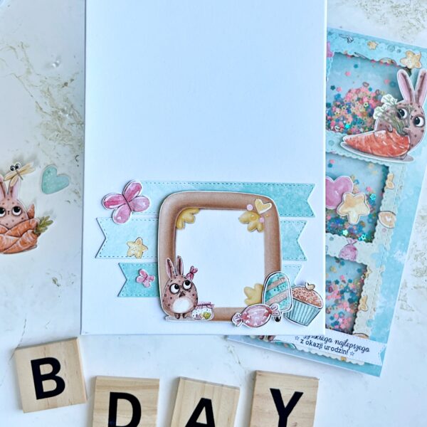 IMG_1478 Kartka w pudełku - Urodziny dziecka - Urocze króliczki z konfetti
